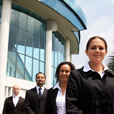 diverse group of professionals lined up